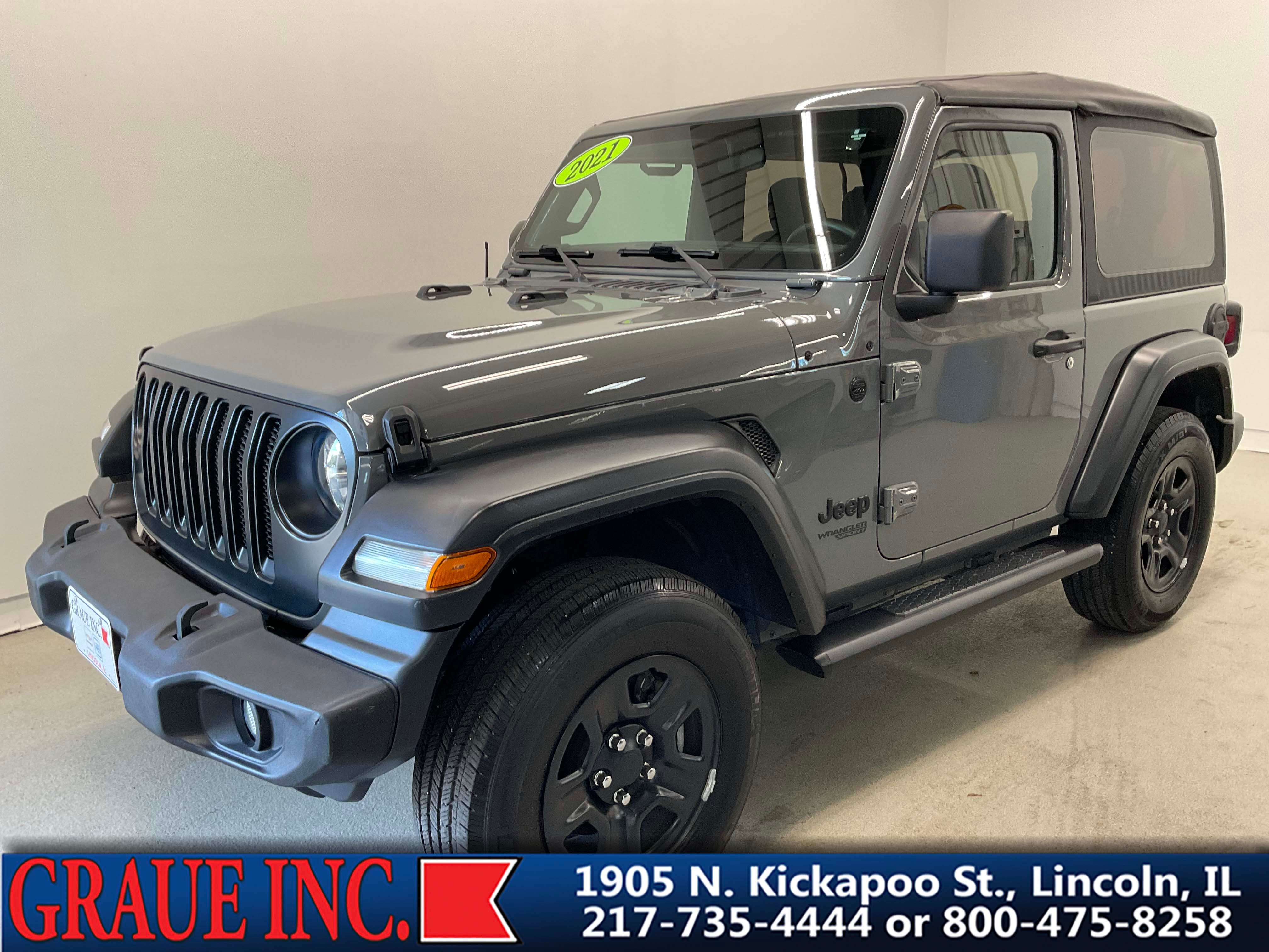 2021 Jeep Wrangler Sport in Sting-Gray Clearc — front three-quarter view