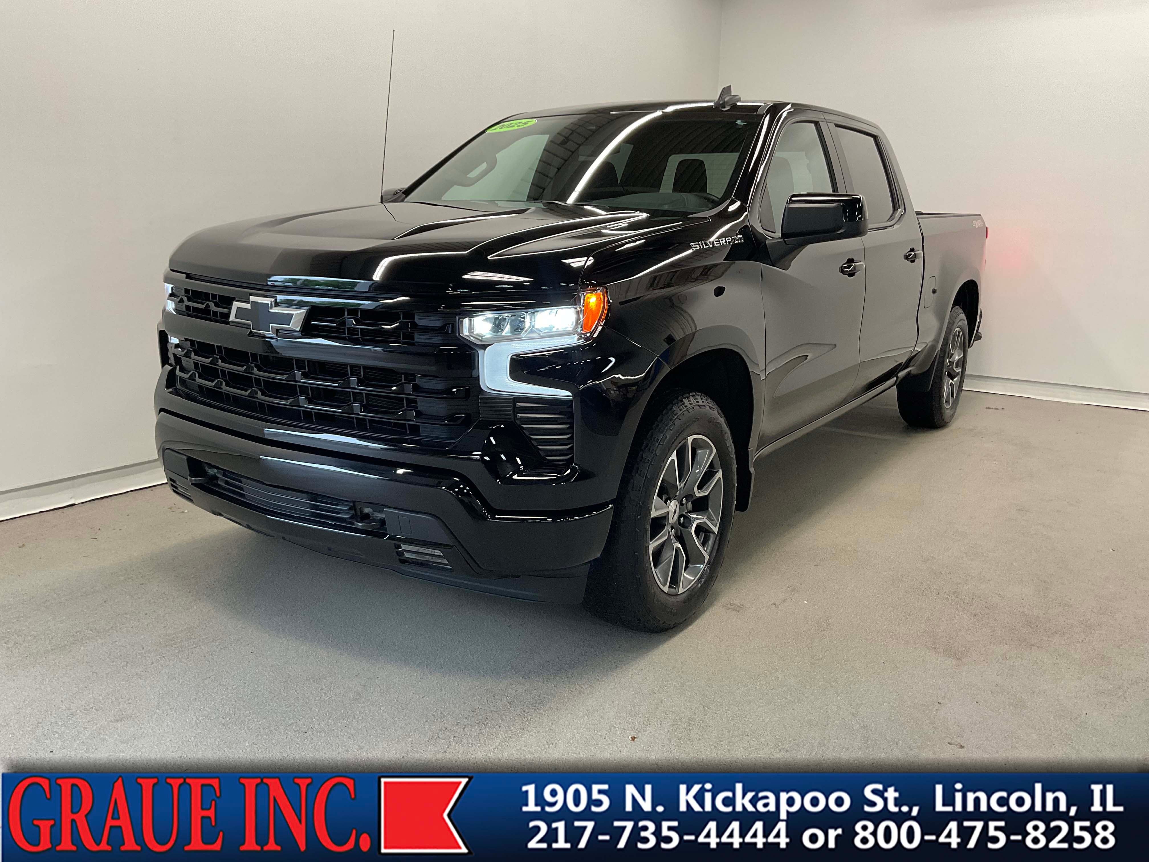 2025 Chevrolet Silverado 1500 RST in Black — front three-quarter view