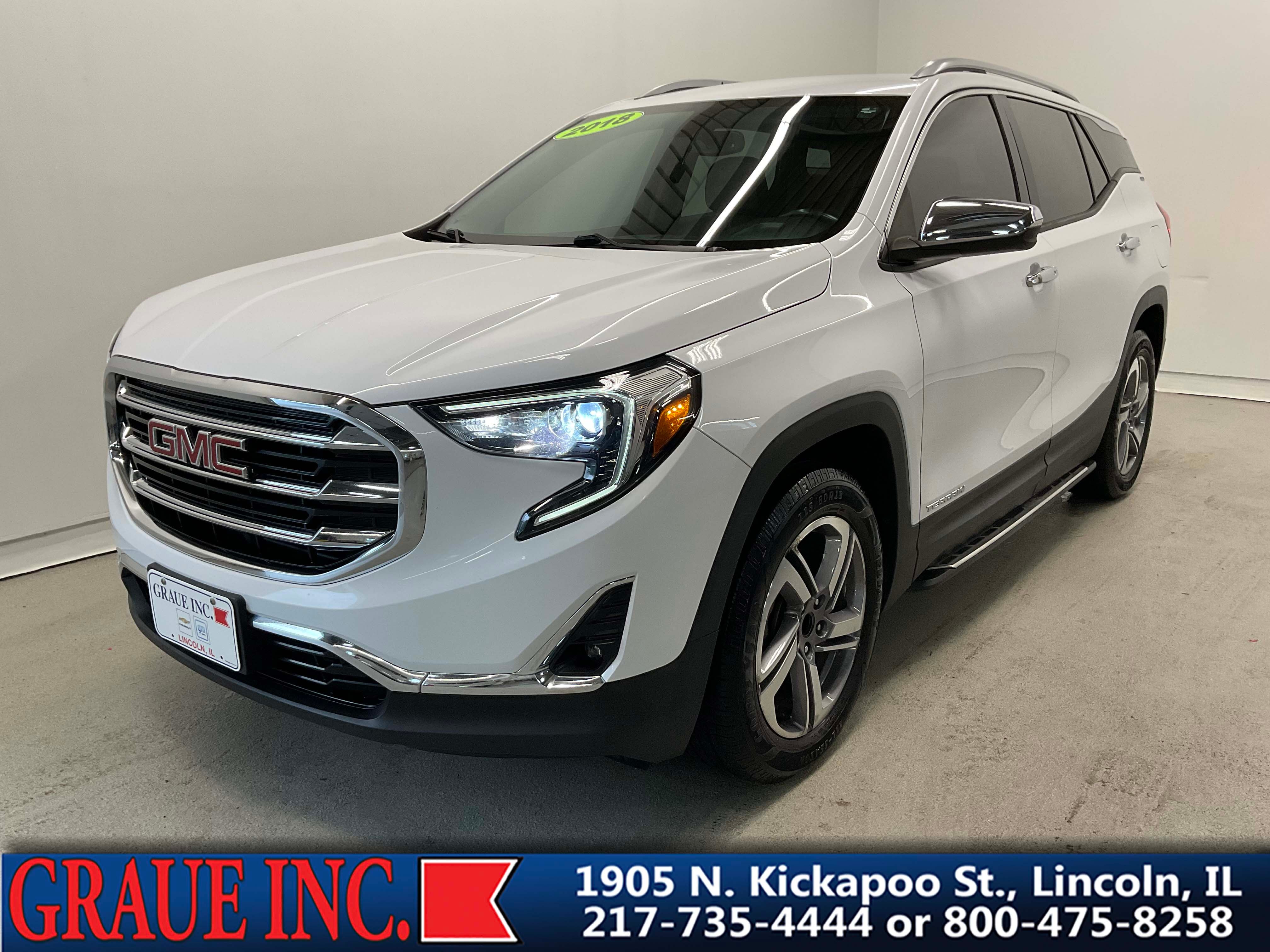 2018 GMC Terrain SLT in Summit White — front three-quarter view
