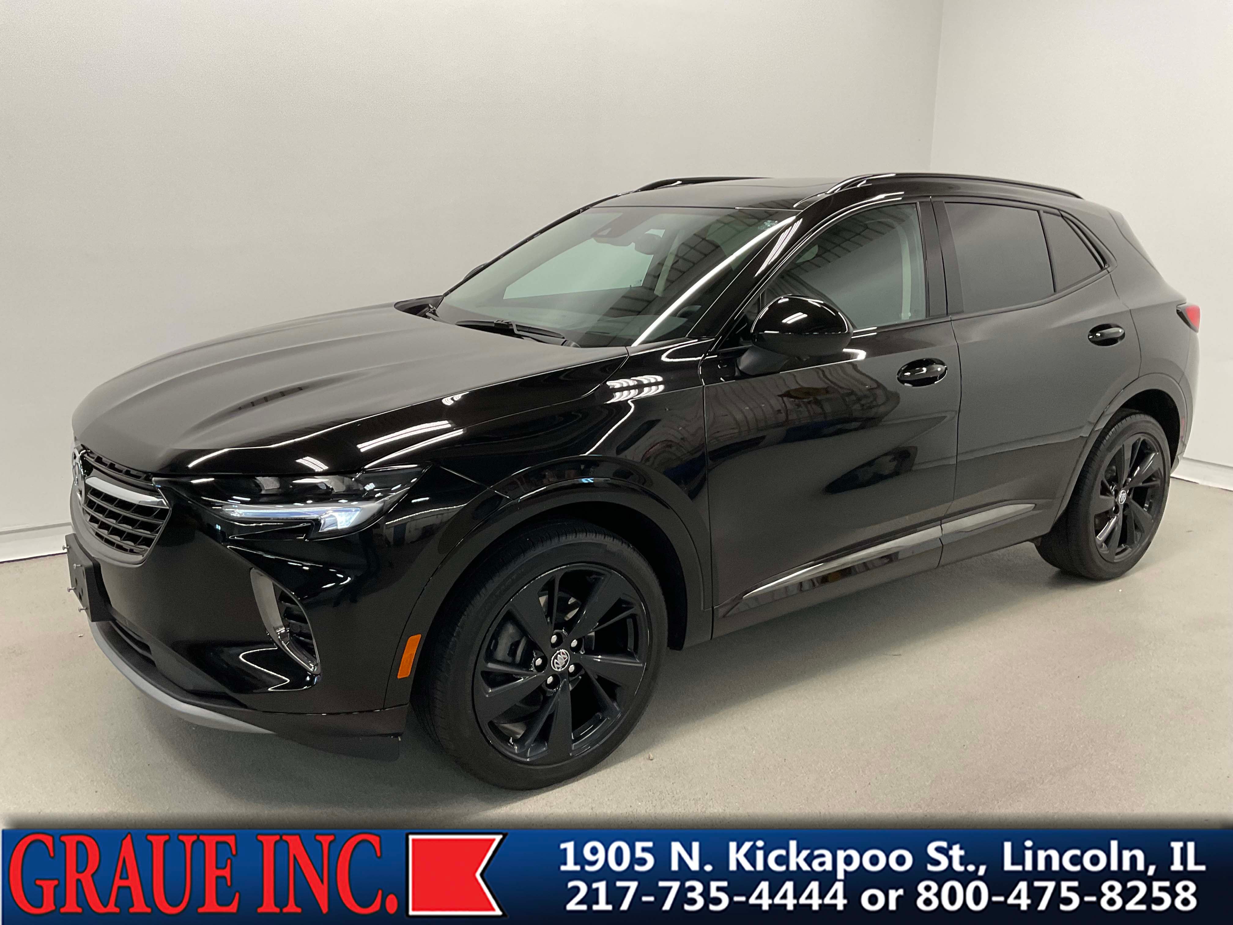 2022 Buick Envision Essence in Ebony Twilight Metallic — front three-quarter view