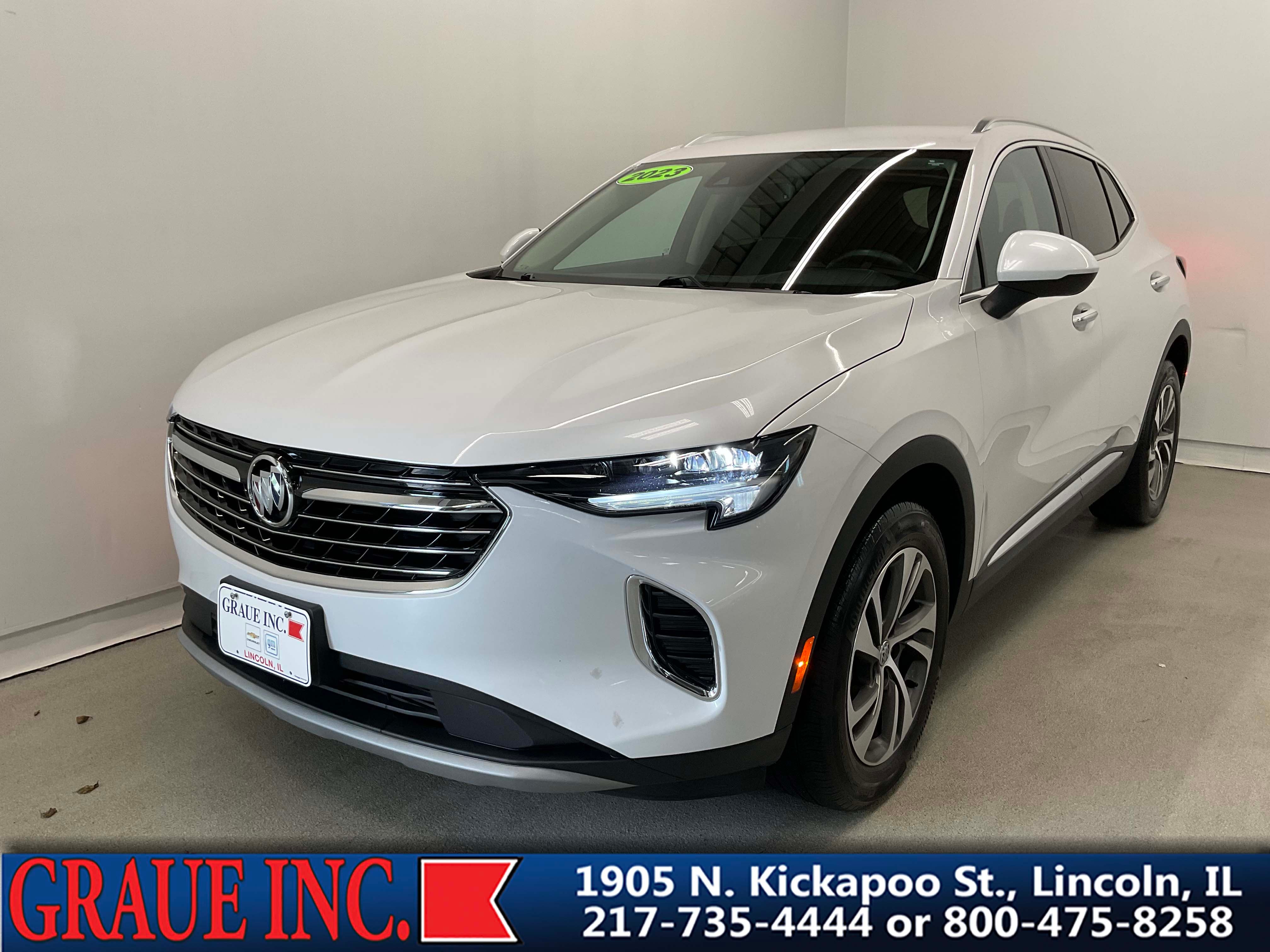 2023 Buick Envision Essence in White Frost Tricoat — front three-quarter view